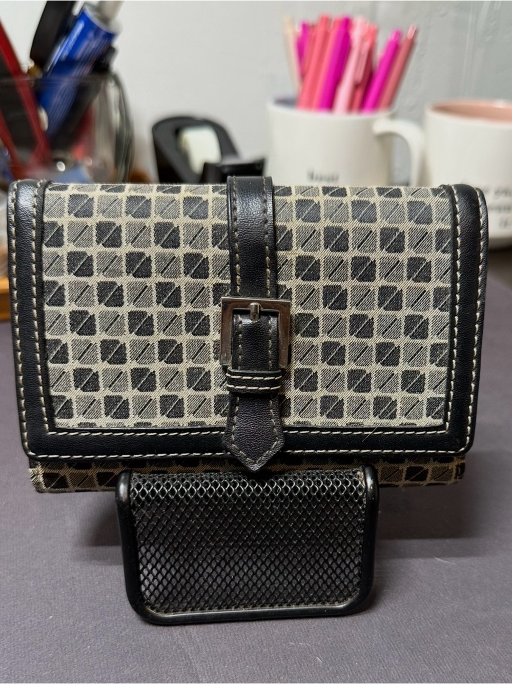 Nine & Co. Black and Beige Patterned Wallet Bag